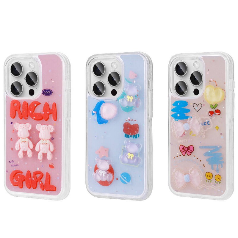 Bal-z Apple iPhone 15 Pro Kılıf Kabartma Figürlü Parlak  Minimini Silikon Kapak