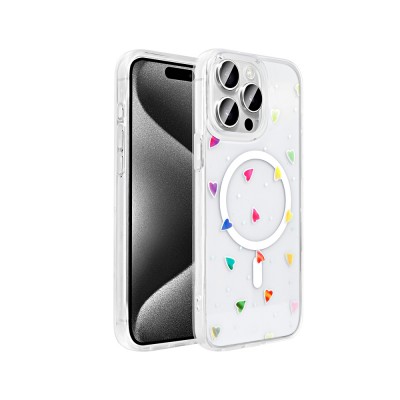 Bal-z Apple iPhone 15 Pro Kılıf M-Safe Şarj Özellikli Şeffaf  Folk Sert Kapak