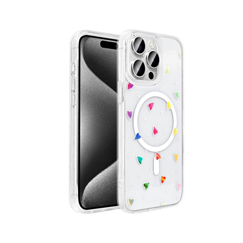 Bal-z Apple iPhone 15 Pro Kılıf M-Safe Şarj Özellikli Şeffaf  Folk Sert Kapak