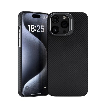 Bal-z Apple iPhone 15 Pro Kılıf M-safe Şarj Özellikli 600D Kevlar  Krek Karbon Standlı Kapak