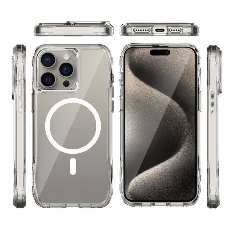 Bal-z Apple iPhone 15 Pro Kılıf M-safe Şarj Özellikli Airbagli Şeffaf  İncek Kapak