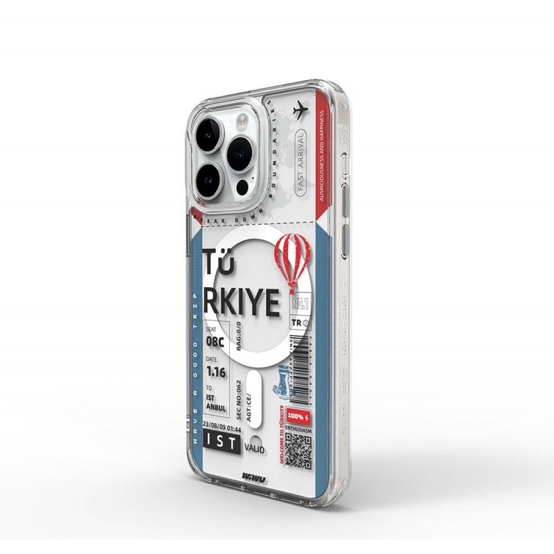 Bal-z Apple iPhone 15 Pro Kılıf M-safe Şarj Özellikli Bilet Desenli Wiwu Turkey B Serisi Kapak