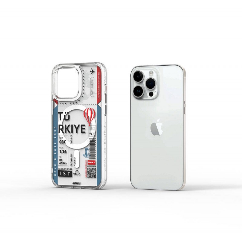 Bal-z Apple iPhone 15 Pro Kılıf M-safe Şarj Özellikli Bilet Desenli Wiwu Turkey B Serisi Kapak