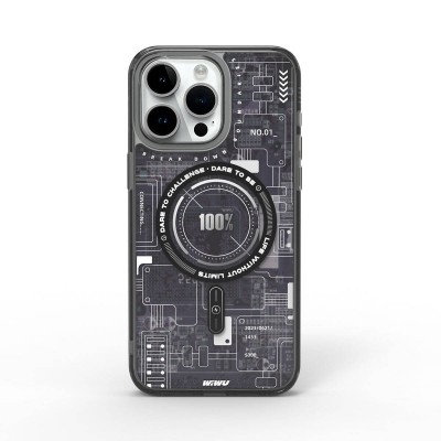 Bal-z Apple iPhone 15 Pro Kılıf M-safe Şarj Özellikli Desenli Wiwu Mecha Circuit H Serisi Kapak