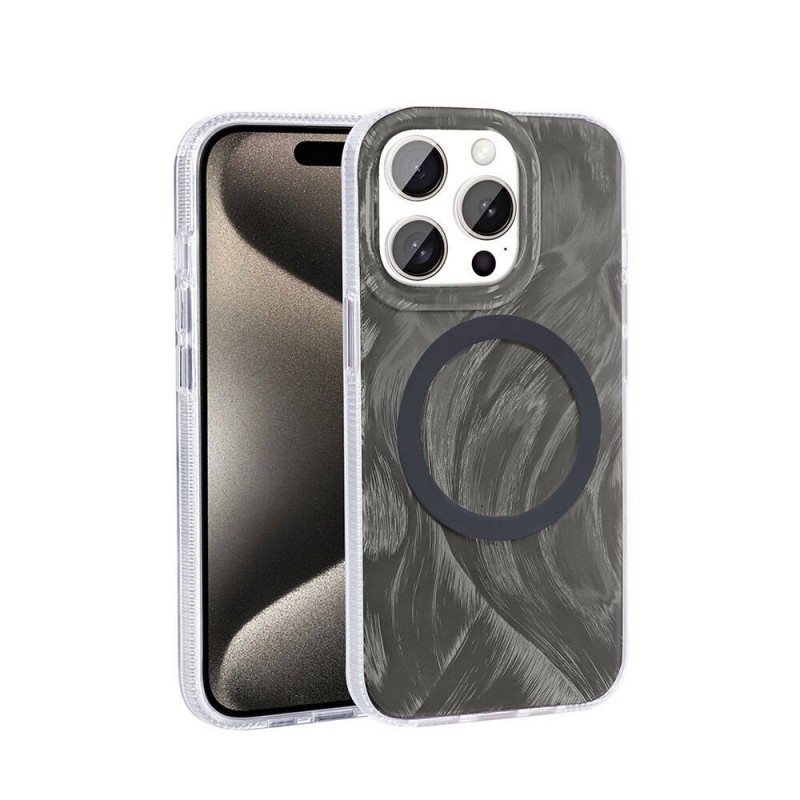 Bal-z Apple iPhone 15 Pro Kılıf M-safe Şarj Özellikli Fırça Boya Desenli  Palet Kapak