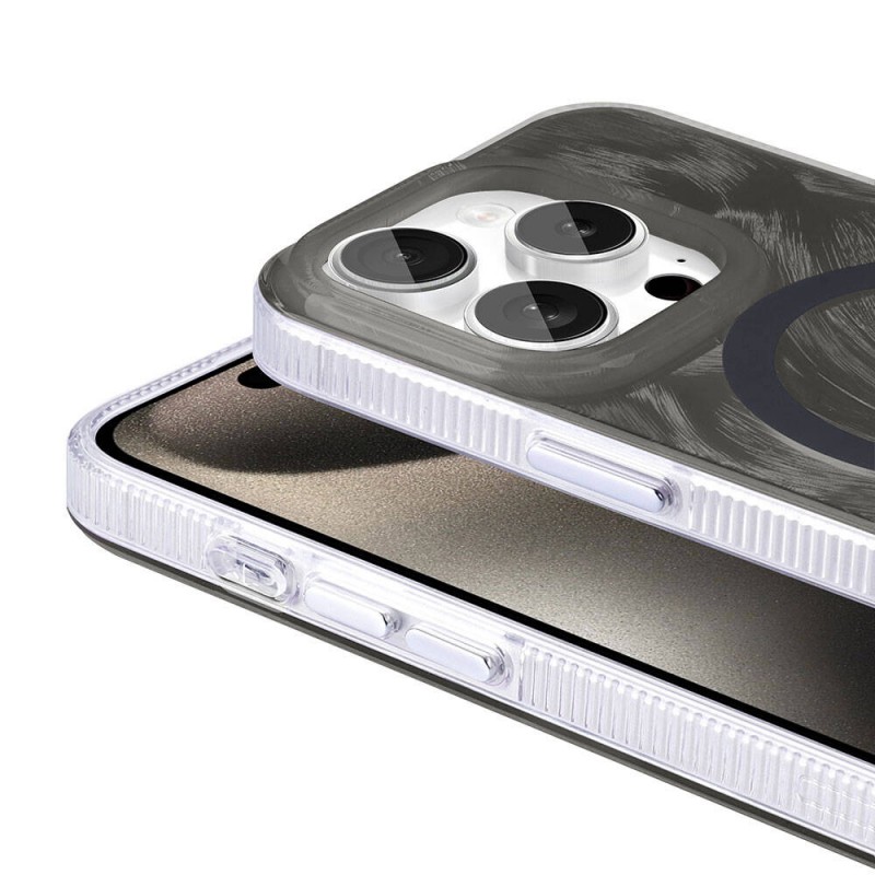 Bal-z Apple iPhone 15 Pro Kılıf M-safe Şarj Özellikli Fırça Boya Desenli  Palet Kapak