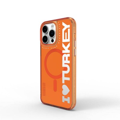 Bal-z Apple iPhone 15 Pro Kılıf M-safe Şarj Özellikli I Love Turkey Yazı Desenli Wiwu Turkey E Serisi Kapak