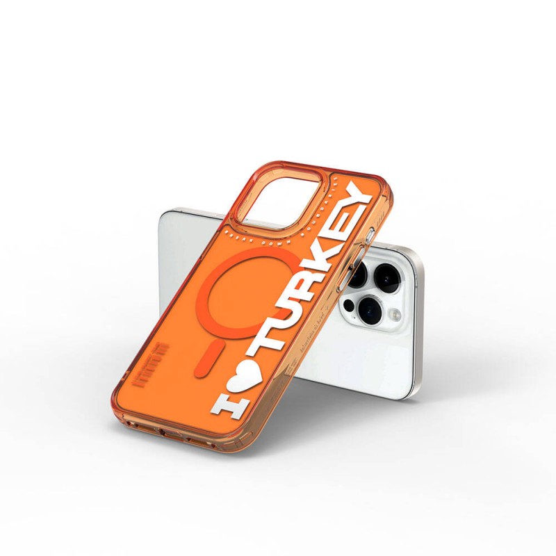 Bal-z Apple iPhone 15 Pro Kılıf M-safe Şarj Özellikli I Love Turkey Yazı Desenli Wiwu Turkey E Serisi Kapak