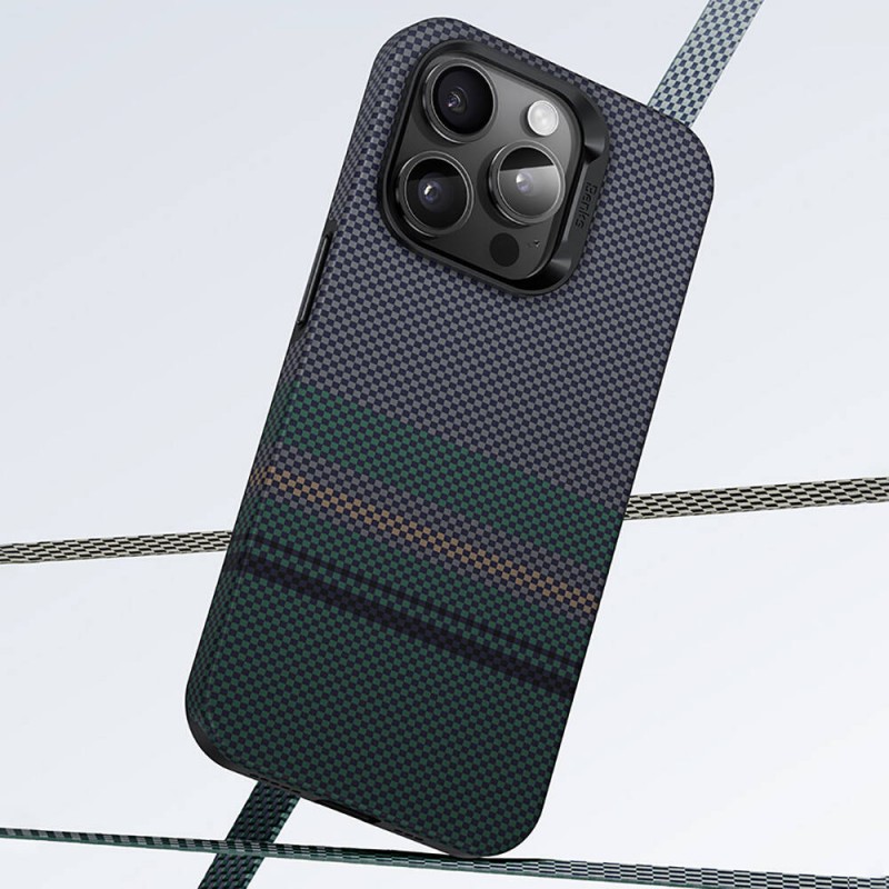 Bal-z Apple iPhone 15 Pro Kılıf M-safe Şarj Özellikli Karbon Fiber Tasarımlı Benks Aurora ArmorPro Kevlar Kapak