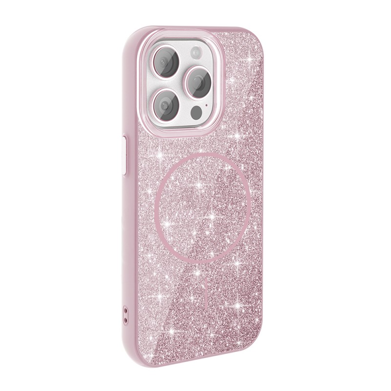 Bal-z Apple iPhone 15 Pro Kılıf M-safe Şarj Özellikli Parlayan Simli Zore Okso Kapak