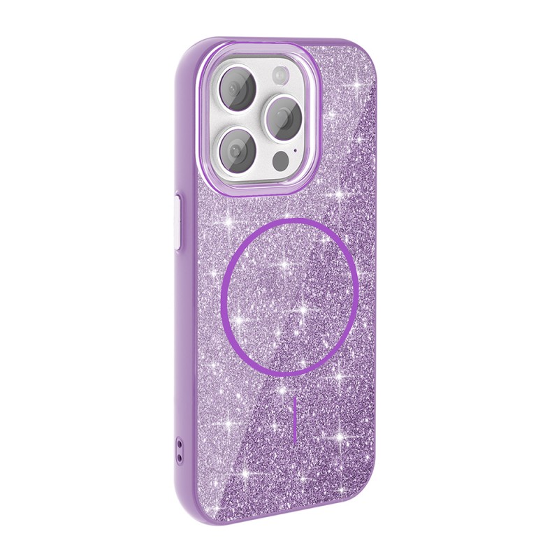 Bal-z Apple iPhone 15 Pro Kılıf M-safe Şarj Özellikli Parlayan Simli Zore Okso Kapak