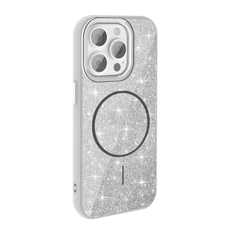 Bal-z Apple iPhone 15 Pro Kılıf M-safe Şarj Özellikli Parlayan Simli Zore Okso Kapak