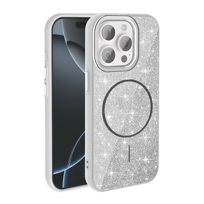 Bal-z Apple iPhone 15 Pro Kılıf M-safe Şarj Özellikli Parlayan Simli Zore Okso Kapak