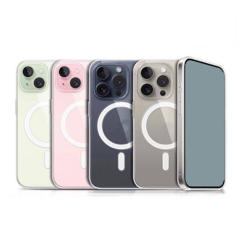 Bal-z Apple iPhone 15 Pro Kılıf M-safe Şarj Özellikli Şeffaf Sert PC  Embos Kapak