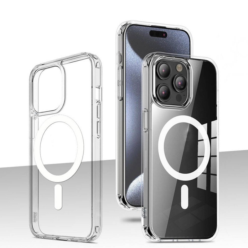 Bal-z Apple iPhone 15 Pro Kılıf M-safe Şarj Özellikli Şeffaf Sert PC  Embos Kapak