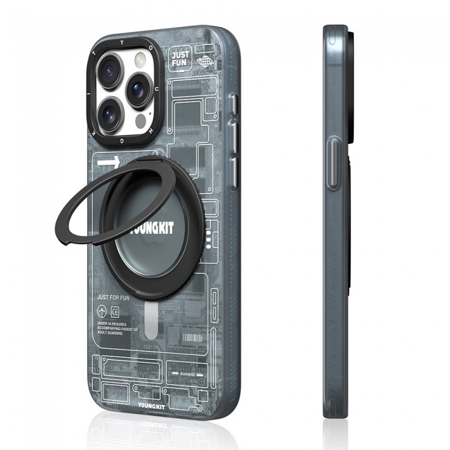 Apple iPhone 15 Pro Kılıf Magsafe Şarj Özellikli Youngkit 360° Standlı Technology Serisi Kapak Apple iPhone 15 Pro Kılıf Magsafe Şarj Özellikli Youngkit 360° Standlı Technology Serisi Kapak