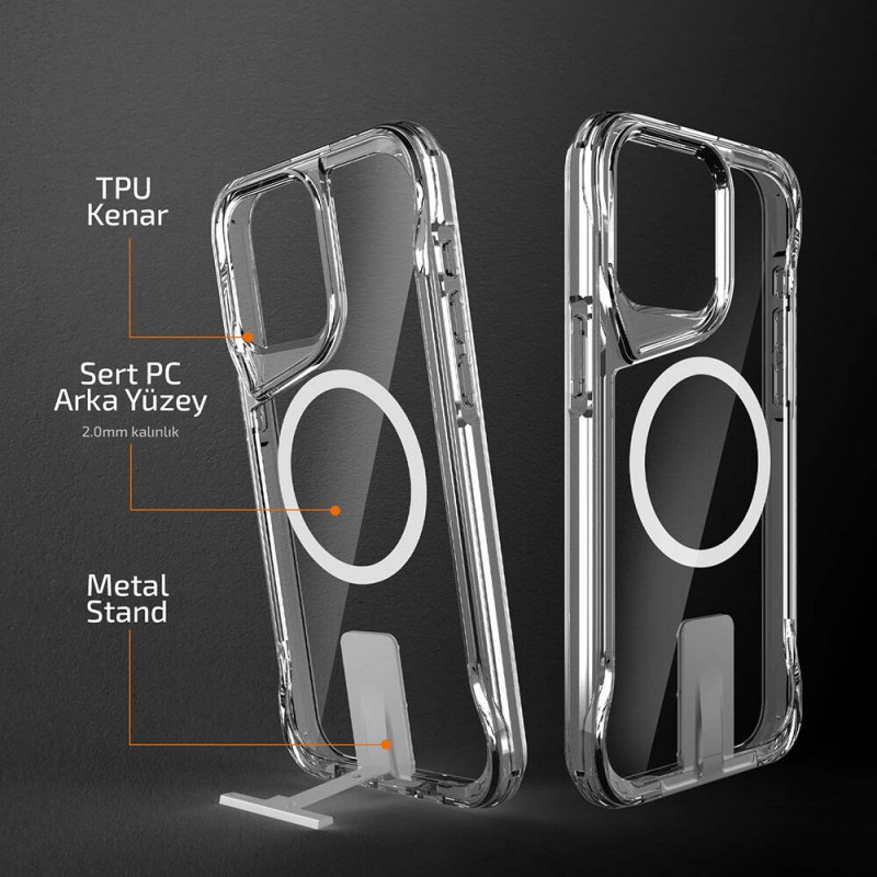Bal-z Apple iPhone 15 Pro Kılıf M-safe Şarj Özellikli  T-Max Standlı Kapak