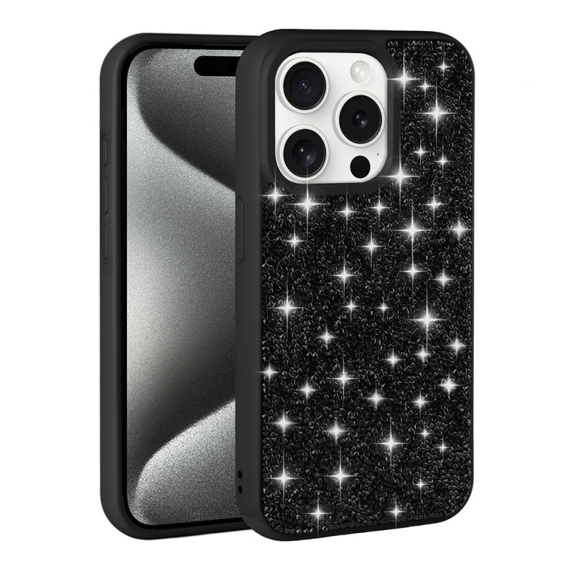 Bal-z Apple iPhone 15 Pro Kılıf Parlak Taşlı Tasarım  Pırlanta Kapak