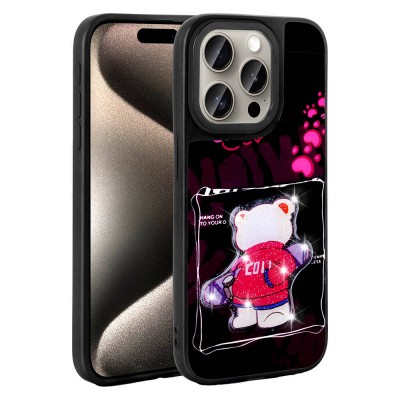 Bal-z Apple iPhone 15 Pro Kılıf Parlayan Kabartmalı İkonik Figürlü  Amas Silikon Kapak