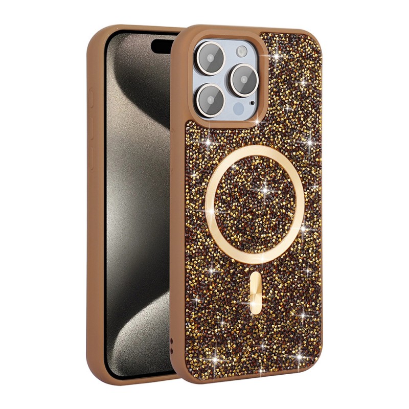 Bal-z Apple iPhone 15 Pro Kılıf Pırlanta Tasarımlı M-safe Şarj Özellikli Zore Mozaik Silikon Kapak