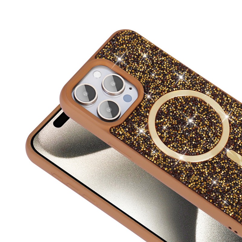 Bal-z Apple iPhone 15 Pro Kılıf Pırlanta Tasarımlı M-safe Şarj Özellikli Zore Mozaik Silikon Kapak