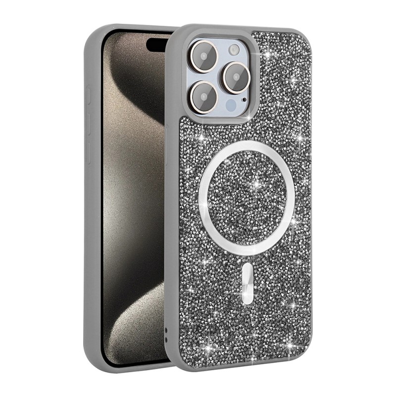 Bal-z Apple iPhone 15 Pro Kılıf Pırlanta Tasarımlı M-safe Şarj Özellikli Zore Mozaik Silikon Kapak