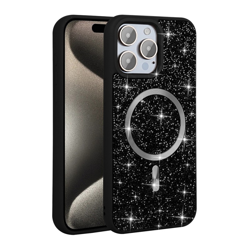 Bal-z Apple iPhone 15 Pro Kılıf Pırlanta Tasarımlı M-safe Şarj Özellikli Zore Mozaik Silikon Kapak