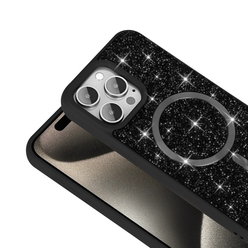 Bal-z Apple iPhone 15 Pro Kılıf Pırlanta Tasarımlı M-safe Şarj Özellikli Zore Mozaik Silikon Kapak