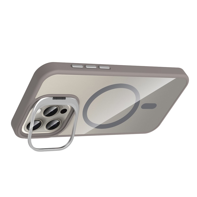 Bal-z Apple iPhone 15 Pro Kılıf Standlı ve Kamera Lens Hediyeli M-Safe Şarj Özellikli Zore Etro Kapak