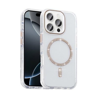 Bal-z Apple iPhone 15 Pro Kılıf Taşlı Tasarım M-safe Şarj Özellikli Zore Koment Silikon Kapak