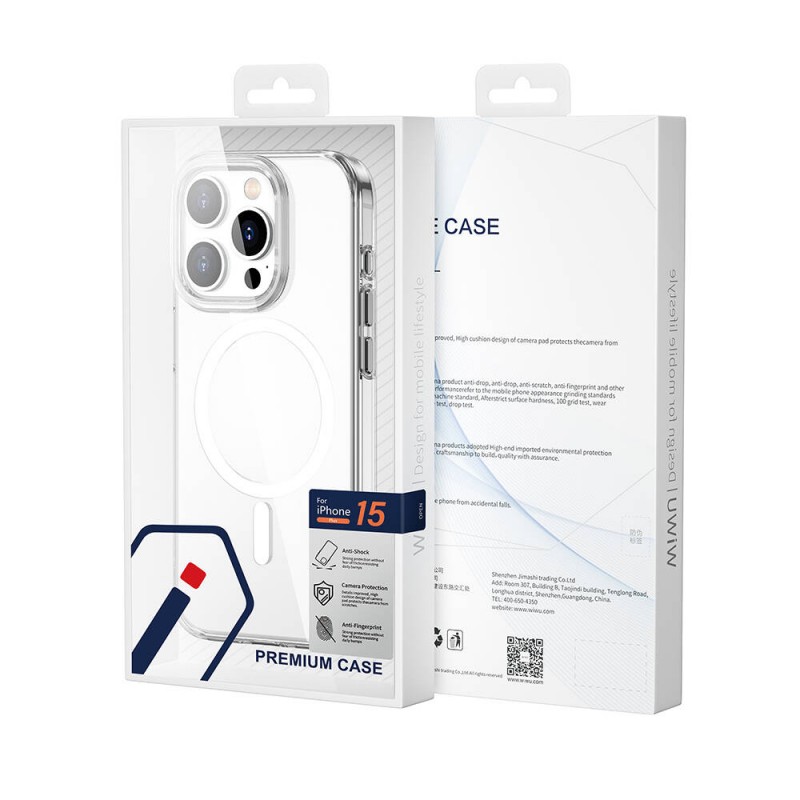 Bal-z Apple iPhone 15 Pro Kılıf Wiwu BC-022 M-safe Şarj Özellikli Şeffaf Transparan Kapak