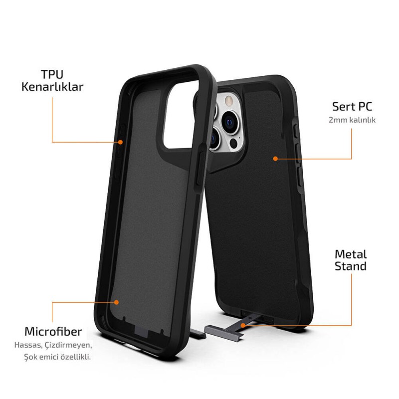 Bal-z Apple iPhone 15 Pro Kılıf  Airbag Kenarlı T-Max Mat Standlı Kapak