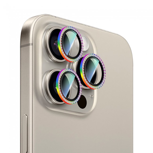 Apple iPhone 15 Pro Max CaseWorld Alloy Sparkling Diamond Serisi Taşlı Lens Koruyucu Apple iPhone 15 Pro Max CaseWorld Alloy Sparkling Diamond Serisi Taşlı Lens Koruyucu