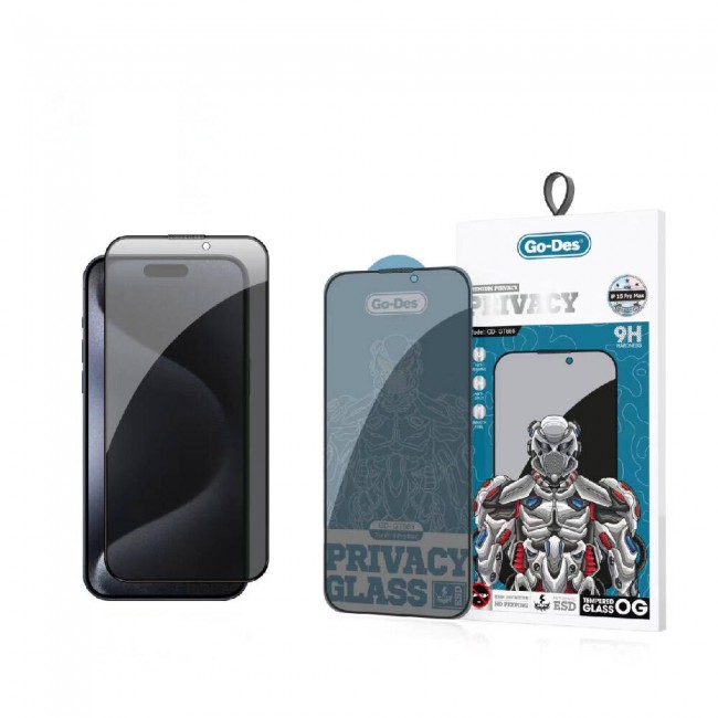 Apple iPhone 15 Pro Max Go Des 9D Full Cover Privacy Temperli Cam Ekran Koruyucu Apple iPhone 15 Pro Max Go Des 9D Full Cover Privacy Temperli Cam Ekran Koruyucu