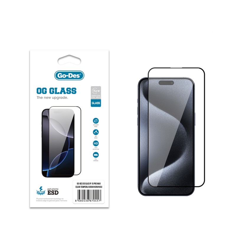 Bal-z Apple iPhone 15 Pro Max Go Des OG Glass Antistatik Temperli Cam Ekran Koruyucu
