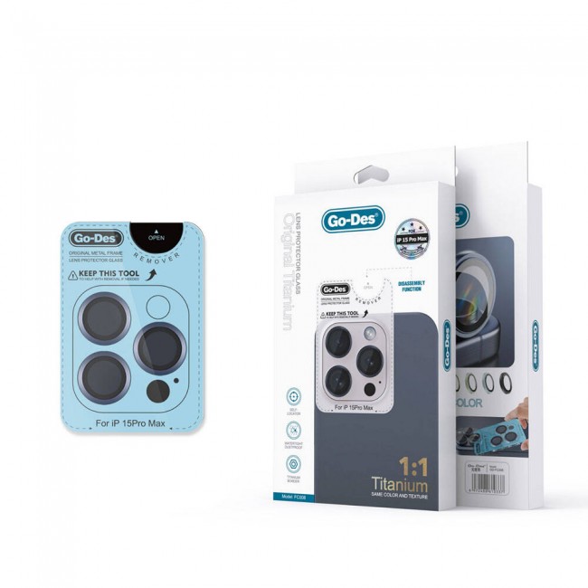 Apple iPhone 15 Pro Max Go Des Titanium Premium Temperli Kamera Lens Koruyucu Apple iPhone 15 Pro Max Go Des Titanium Premium Temperli Kamera Lens Koruyucu