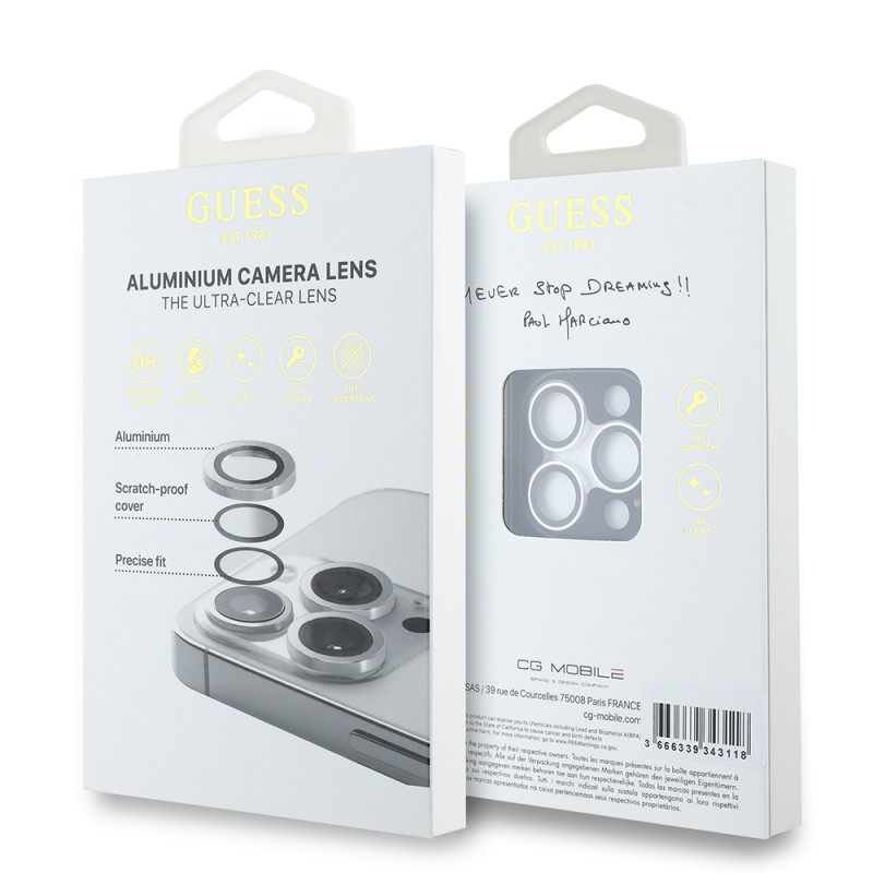 Bal-z Apple iPhone 15 Pro Max Guess Orjinal Lisanslı Metal Kamera Lens Koruyucu