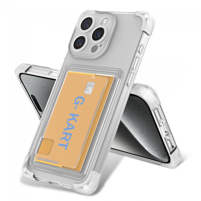 Apple iPhone 15 Pro Max Kılıf Airbag Tasarımlı Şeffaf Kartlıklı Zore G-Kart Kapak Apple iPhone 15 Pro Max Kılıf Airbag Tasarımlı Şeffaf Kartlıklı Zore G-Kart Kapak