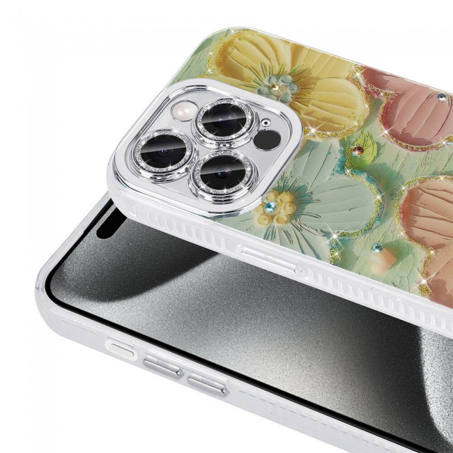 Apple iPhone 15 Pro Max Kılıf Çiçek Desenli Parlak Taşlı Sert Silikon Zore Garden Kapak Apple iPhone 15 Pro Max Kılıf Çiçek Desenli Parlak Taşlı Sert Silikon Zore Garden Kapak