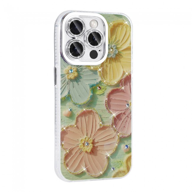 Apple iPhone 15 Pro Max Kılıf Çiçek Desenli Parlak Taşlı Sert Silikon Zore Garden Kapak Apple iPhone 15 Pro Max Kılıf Çiçek Desenli Parlak Taşlı Sert Silikon Zore Garden Kapak