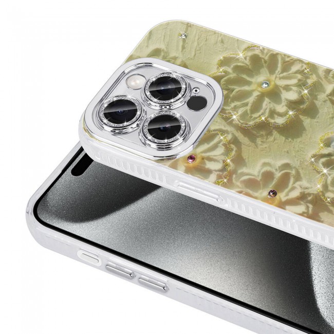 Apple iPhone 15 Pro Max Kılıf Çiçek Desenli Parlak Taşlı Sert Silikon Zore Garden Kapak Apple iPhone 15 Pro Max Kılıf Çiçek Desenli Parlak Taşlı Sert Silikon Zore Garden Kapak