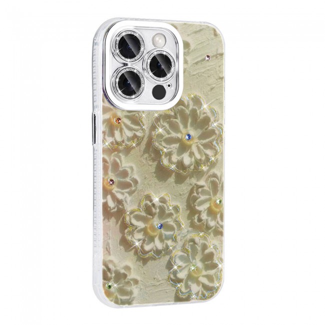 Apple iPhone 15 Pro Max Kılıf Çiçek Desenli Parlak Taşlı Sert Silikon Zore Garden Kapak Apple iPhone 15 Pro Max Kılıf Çiçek Desenli Parlak Taşlı Sert Silikon Zore Garden Kapak