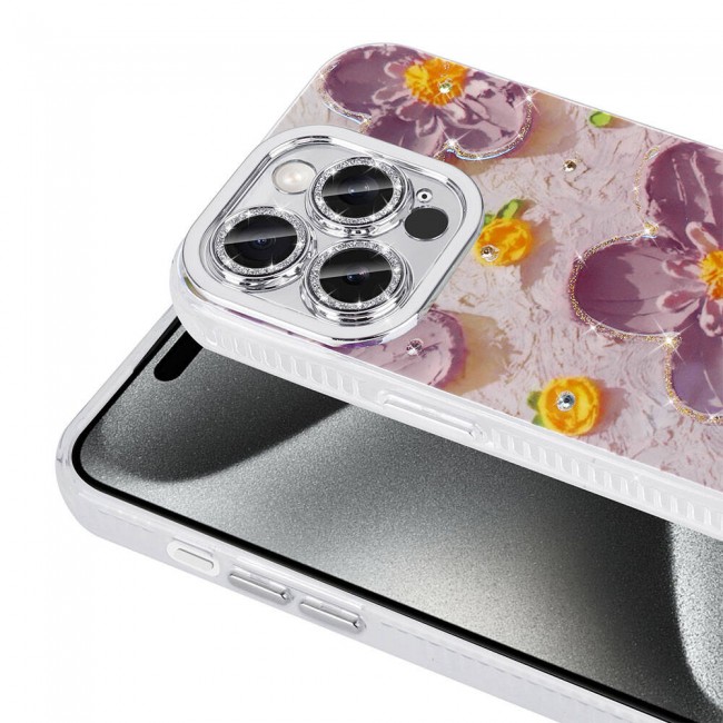 Apple iPhone 15 Pro Max Kılıf Çiçek Desenli Parlak Taşlı Sert Silikon Zore Garden Kapak Apple iPhone 15 Pro Max Kılıf Çiçek Desenli Parlak Taşlı Sert Silikon Zore Garden Kapak