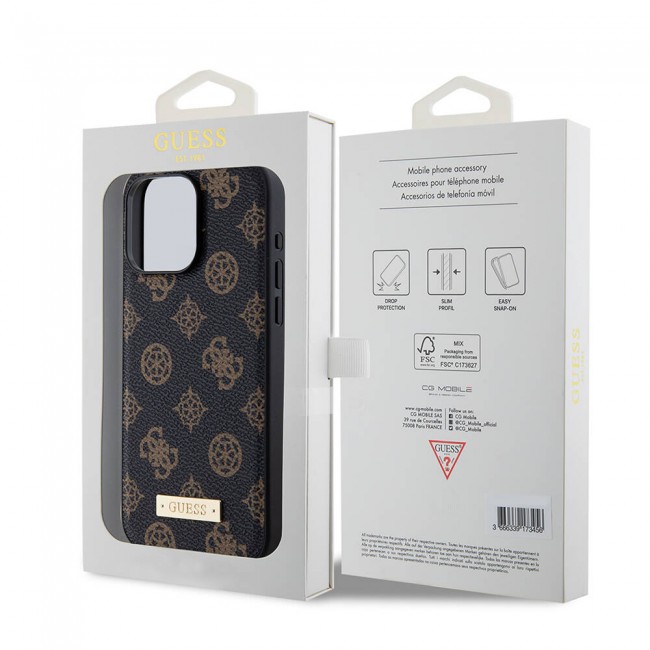Apple iPhone 15 Pro Max Kılıf Guess Magsafe Şarj Özellikli PU Deri Desenli Metal Plaka Logolu Kapak Apple iPhone 15 Pro Max Kılıf Guess Magsafe Şarj Özellikli PU Deri Desenli Metal Plaka Logolu Kapak