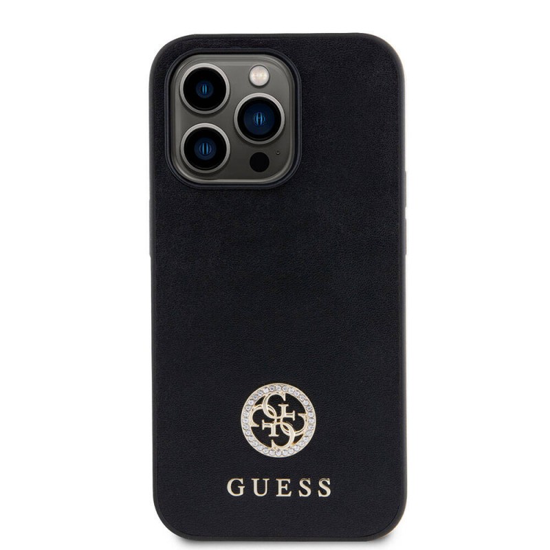 Bal-z Apple iPhone 15 Pro Max Kılıf Guess Orjinal Lisanslı Deri 4G Metal Logo Strass Kapak