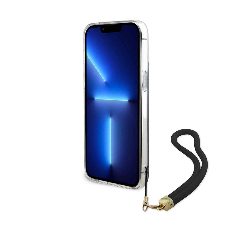 Bal-z Apple iPhone 15 Pro Max Kılıf Guess Orjinal Lisanslı Desenli Yazı Logolu Askı İpli Holografik Glitter Peony Kapak