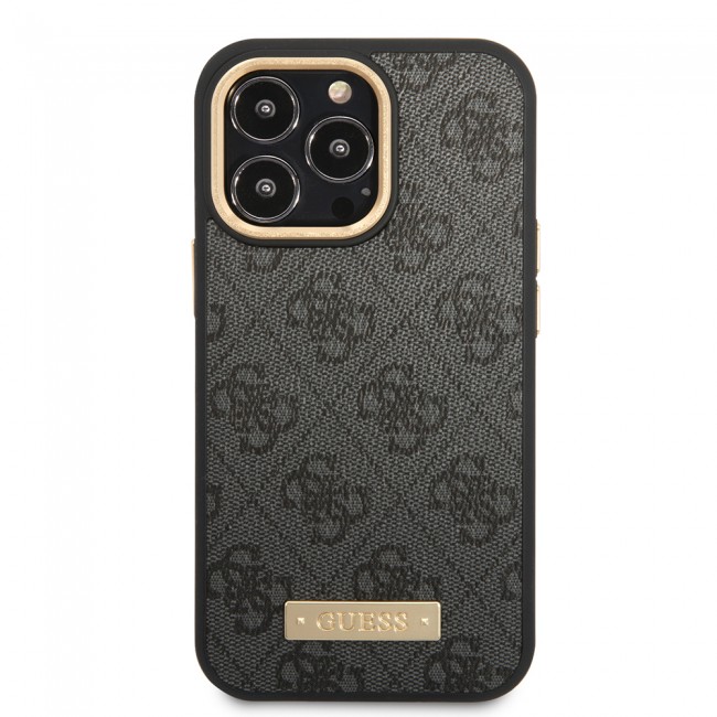 Apple iPhone 15 Pro Max Kılıf Guess Orjinal Lisanslı M-safe Şarj Özellikli 4G Desenli PU Metal Plaka Klasik Logolu Kapak Apple iPhone 15 Pro Max Kılıf Guess Orjinal Lisanslı M-safe Şarj Özellikli 4G Desenli PU Metal Plaka Klasik Logolu Kapak