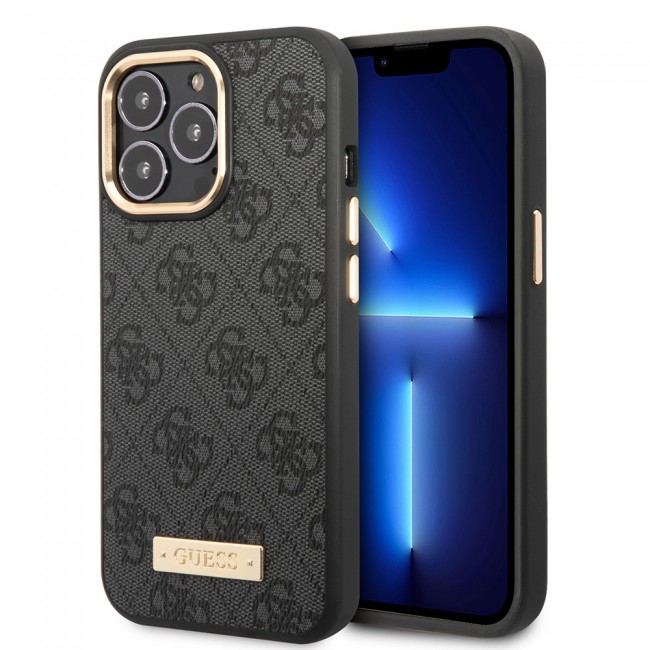 Apple iPhone 15 Pro Max Kılıf Guess Orjinal Lisanslı M-safe Şarj Özellikli 4G Desenli PU Metal Plaka Klasik Logolu Kapak Apple iPhone 15 Pro Max Kılıf Guess Orjinal Lisanslı M-safe Şarj Özellikli 4G Desenli PU Metal Plaka Klasik Logolu Kapak