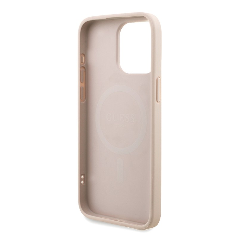 Bal-z Apple iPhone 15 Pro Max Kılıf Guess Orjinal Lisanslı M-safe Şarj Özellikli PU Deri Bilek Askı İpli Yazı Logolu Kapak