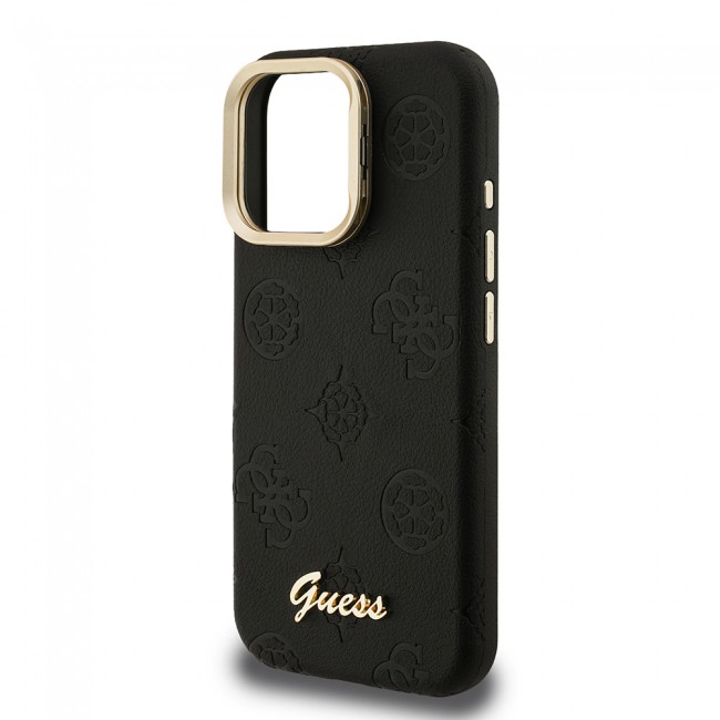 Apple iPhone 15 Pro Max Kılıf Guess Orjinal Lisanslı M-safe Şarj Özellikli Sıcak Baskılı Yazı Logolu Kamera Standlı PU Deri Peony Kapak
